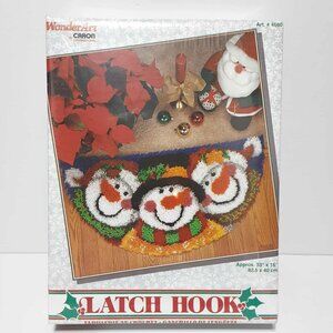 Vintage MERRY MEN Latch Hook Rug Kit Caron #4680 Snowman CHRISTMAS 33" x 16" NEW